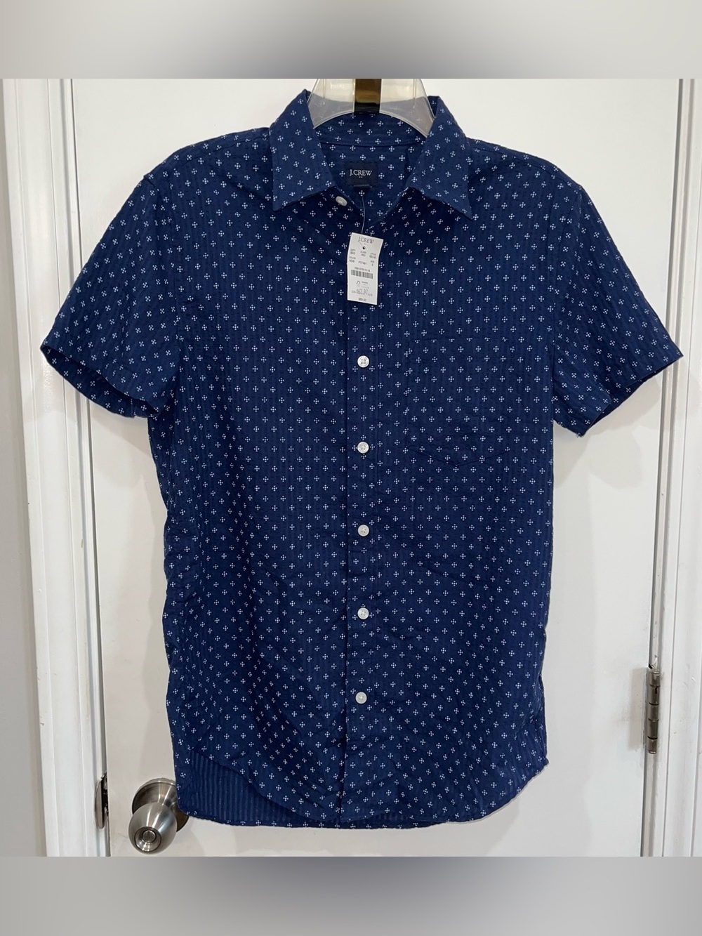 NWT J.Crew Men’s Size Small Navy Short-Sleeve Printed Button-Up Shirt